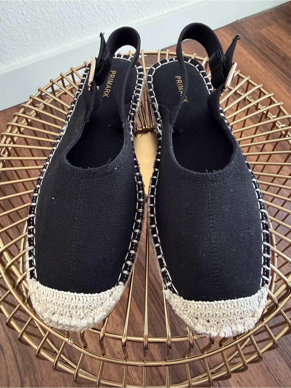 Primark Black Canvas Espadrille Slingback Shoes with Beige Toe